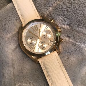 White leather banded Michael Kors watch